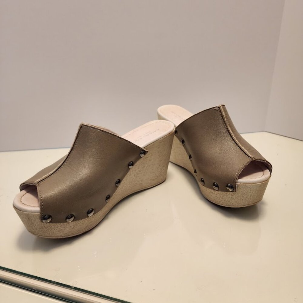 Sandro Rosi Grey Leather Studded Wedge Sandals